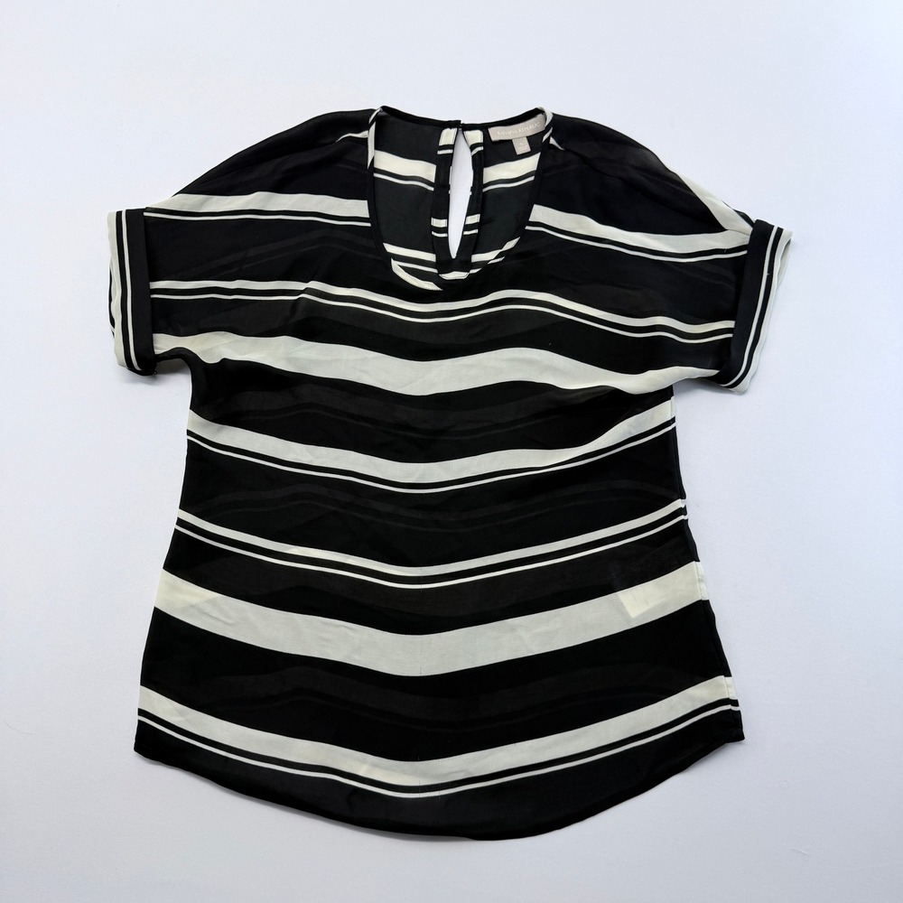 Banana Republic Black White Striped Short Sleeve Chiffon Blouse Small
